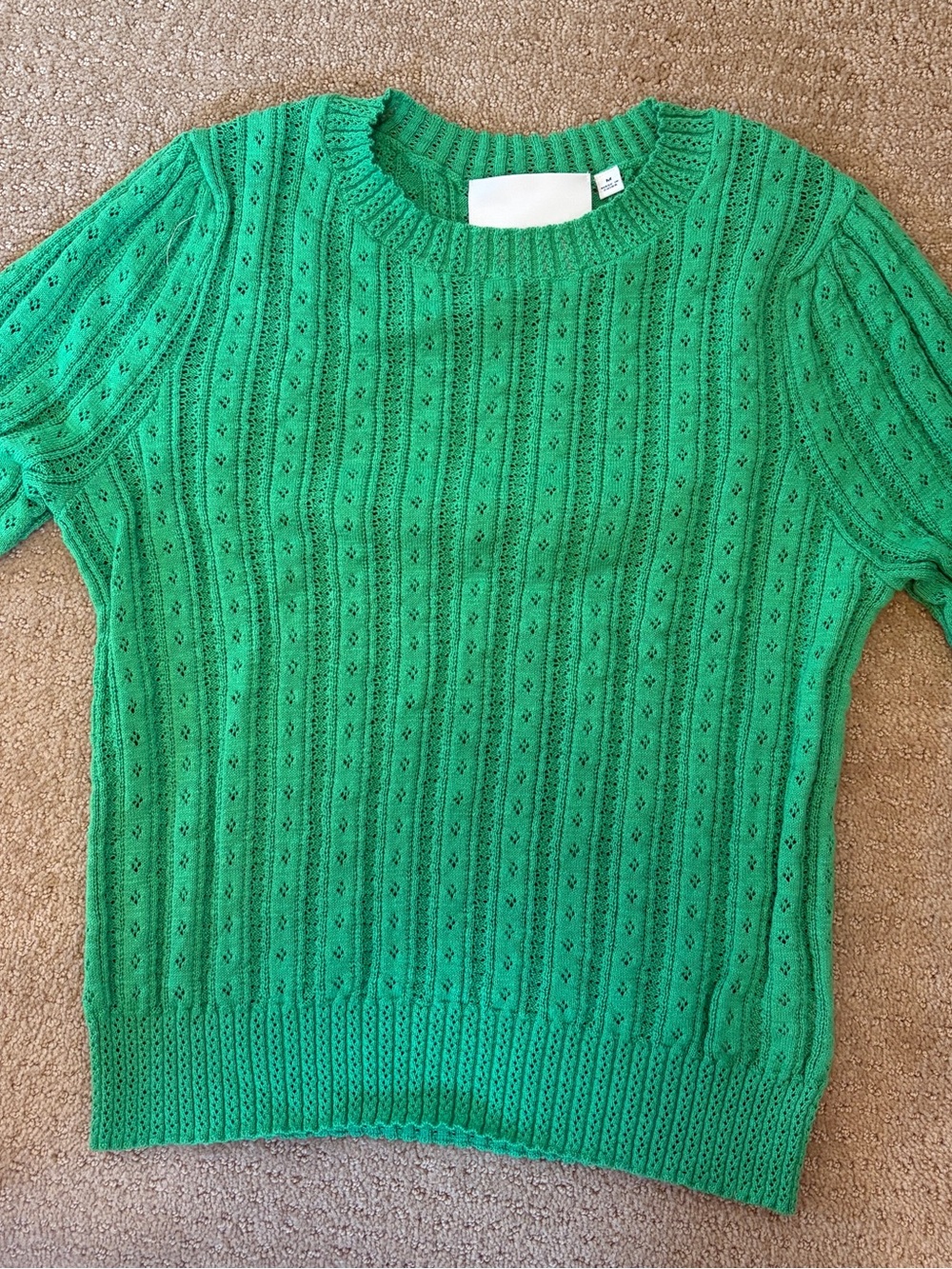 525 America Green Short-Sleeve Cable Knit Crew Sweater- worn once